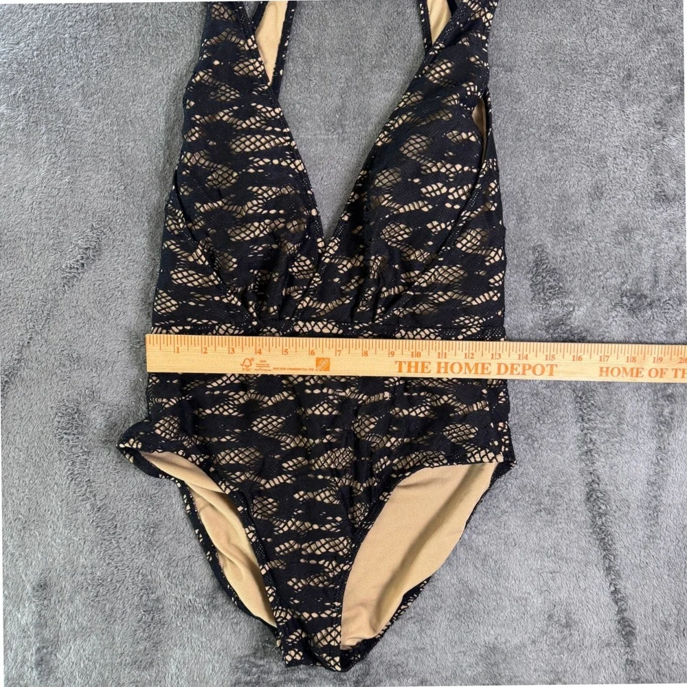 Kenneth Cole New York Womens Black Lace Overlay One Piece Swimsuit Halter Neck - Picture 5 of 6